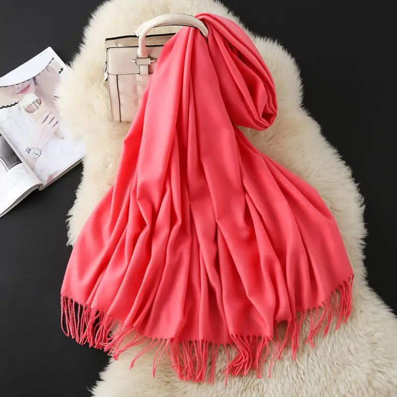 Autumn and Winter Classic Solid Color Light Thorned Imitation Cashmere Tassel Scarf for Men and Women Embroidered Printed Boutique Gift Scarf Wholesale