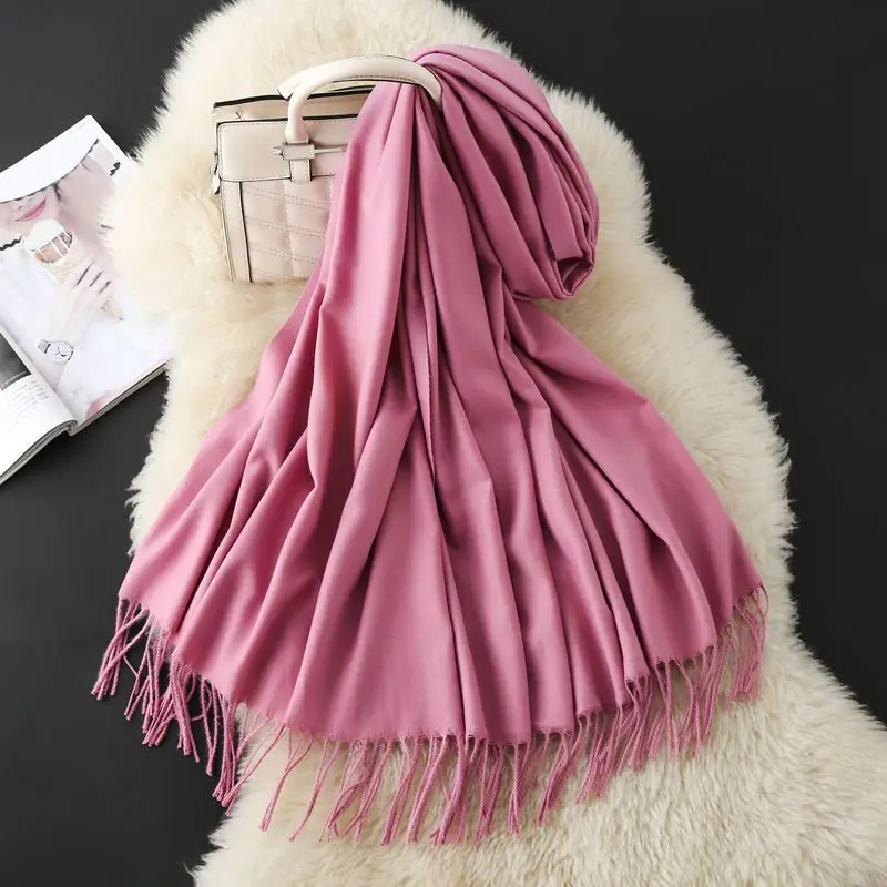 Autumn and Winter Classic Solid Color Light Thorned Imitation Cashmere Tassel Scarf for Men and Women Embroidered Printed Boutique Gift Scarf Wholesale