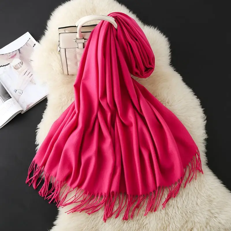 Autumn and Winter Classic Solid Color Light Thorned Imitation Cashmere Tassel Scarf for Men and Women Embroidered Printed Boutique Gift Scarf Wholesale