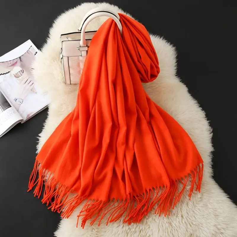 Autumn and Winter Classic Solid Color Light Thorned Imitation Cashmere Tassel Scarf for Men and Women Embroidered Printed Boutique Gift Scarf Wholesale
