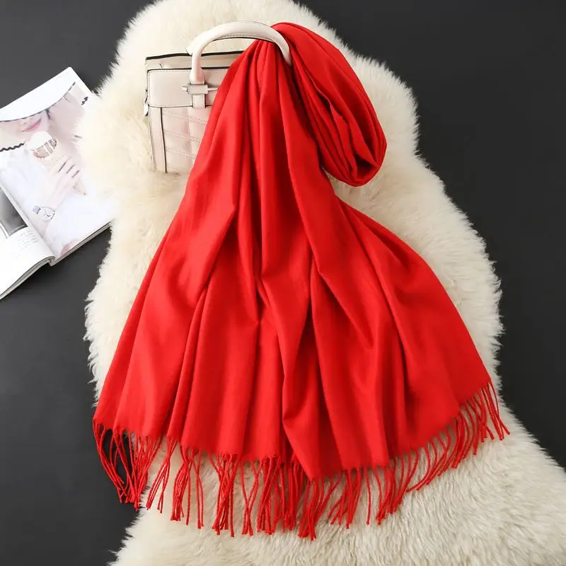 Autumn and Winter Classic Solid Color Light Thorned Imitation Cashmere Tassel Scarf for Men and Women Embroidered Printed Boutique Gift Scarf Wholesale