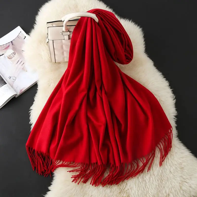 Autumn and Winter Classic Solid Color Light Thorned Imitation Cashmere Tassel Scarf for Men and Women Embroidered Printed Boutique Gift Scarf Wholesale