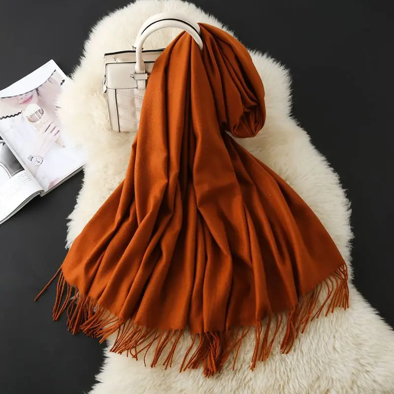Autumn and Winter Classic Solid Color Light Thorned Imitation Cashmere Tassel Scarf for Men and Women Embroidered Printed Boutique Gift Scarf Wholesale
