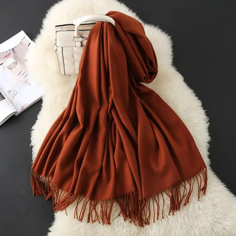 Autumn and Winter Classic Solid Color Light Thorned Imitation Cashmere Tassel Scarf for Men and Women Embroidered Printed Boutique Gift Scarf Wholesale