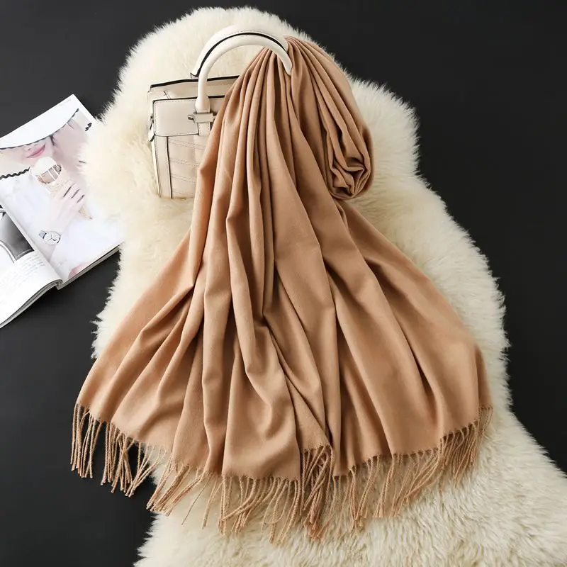 Autumn and Winter Classic Solid Color Light Thorned Imitation Cashmere Tassel Scarf for Men and Women Embroidered Printed Boutique Gift Scarf Wholesale