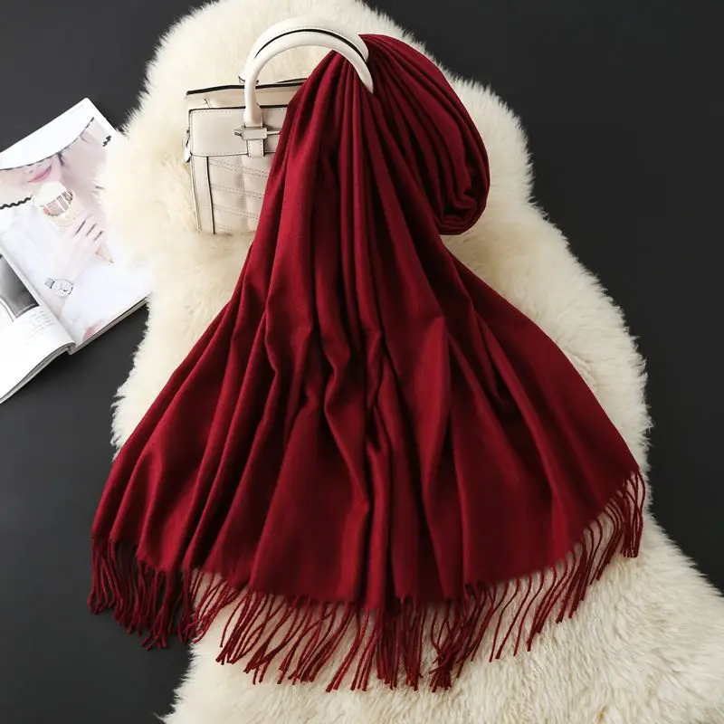 Autumn and Winter Classic Solid Color Light Thorned Imitation Cashmere Tassel Scarf for Men and Women Embroidered Printed Boutique Gift Scarf Wholesale