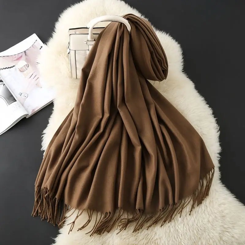 Autumn and Winter Classic Solid Color Light Thorned Imitation Cashmere Tassel Scarf for Men and Women Embroidered Printed Boutique Gift Scarf Wholesale