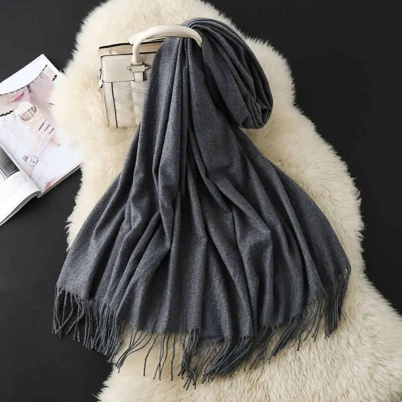 Autumn and Winter Classic Solid Color Light Thorned Imitation Cashmere Tassel Scarf for Men and Women Embroidered Printed Boutique Gift Scarf Wholesale