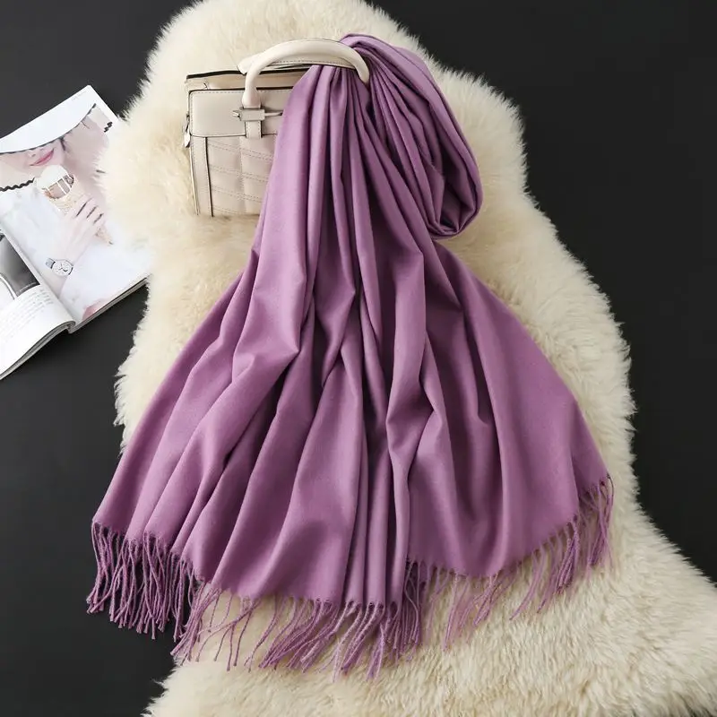 Autumn and Winter Classic Solid Color Light Thorned Imitation Cashmere Tassel Scarf for Men and Women Embroidered Printed Boutique Gift Scarf Wholesale