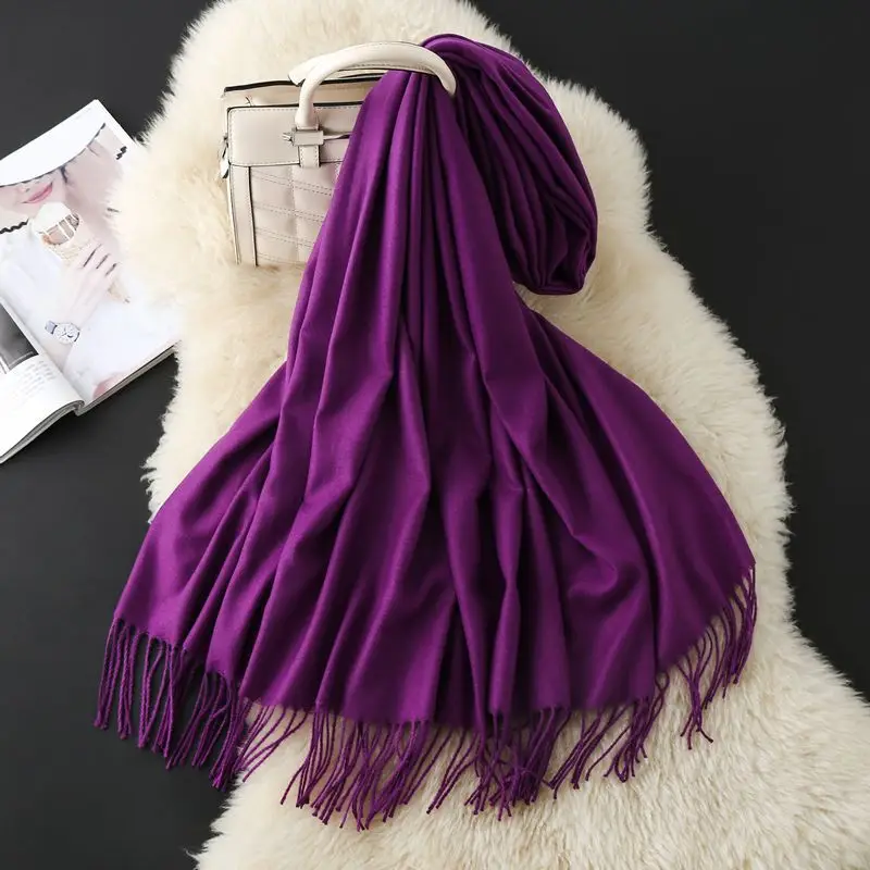 Autumn and Winter Classic Solid Color Light Thorned Imitation Cashmere Tassel Scarf for Men and Women Embroidered Printed Boutique Gift Scarf Wholesale