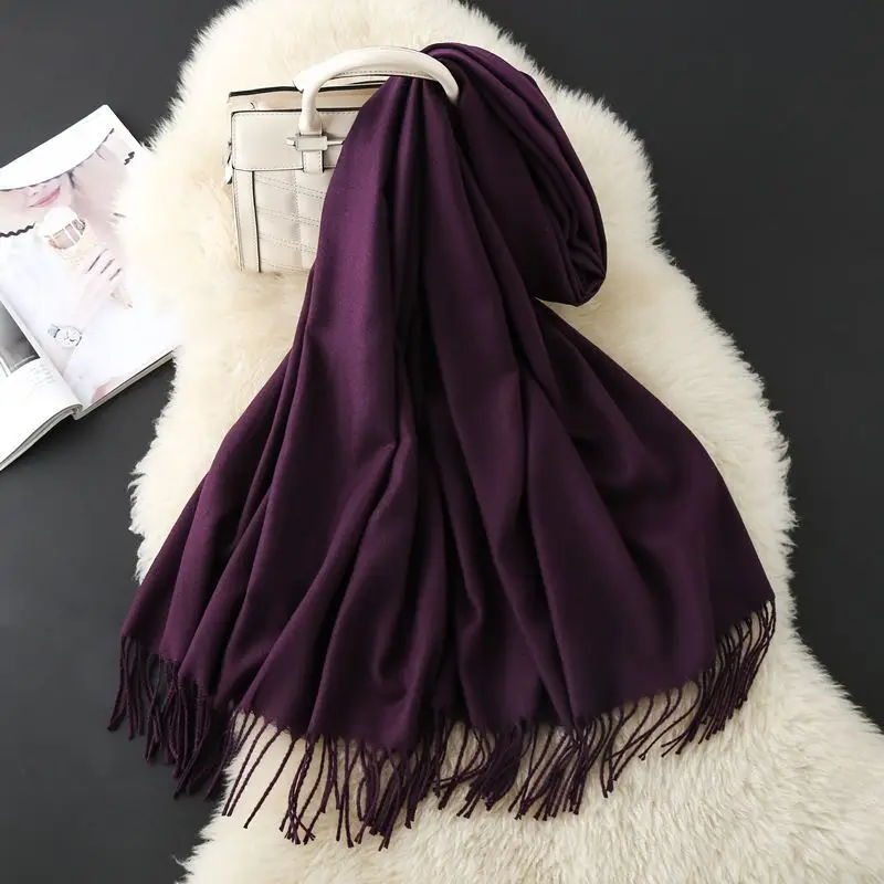 Autumn and Winter Classic Solid Color Light Thorned Imitation Cashmere Tassel Scarf for Men and Women Embroidered Printed Boutique Gift Scarf Wholesale