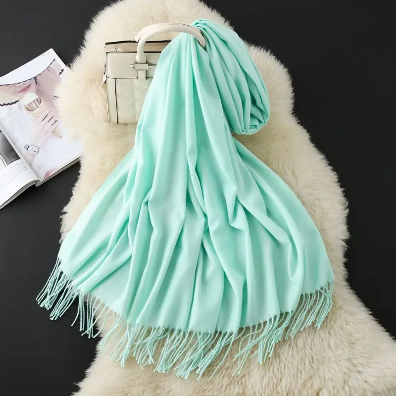 Autumn and Winter Classic Solid Color Light Thorned Imitation Cashmere Tassel Scarf for Men and Women Embroidered Printed Boutique Gift Scarf Wholesale