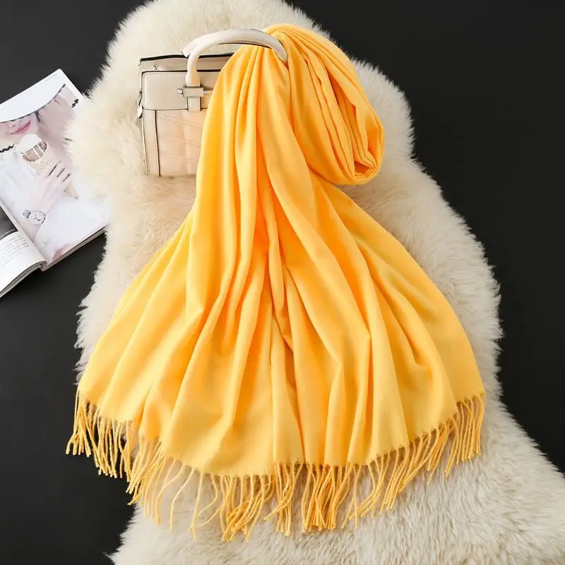 Autumn and Winter Classic Solid Color Light Thorned Imitation Cashmere Tassel Scarf for Men and Women Embroidered Printed Boutique Gift Scarf Wholesale