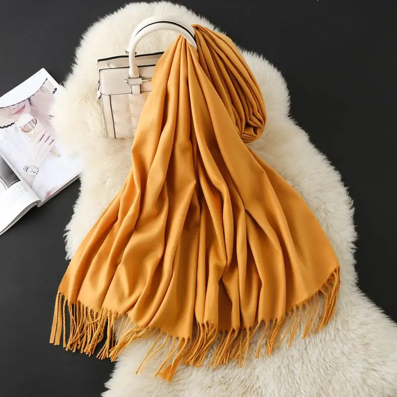 Autumn and Winter Classic Solid Color Light Thorned Imitation Cashmere Tassel Scarf for Men and Women Embroidered Printed Boutique Gift Scarf Wholesale