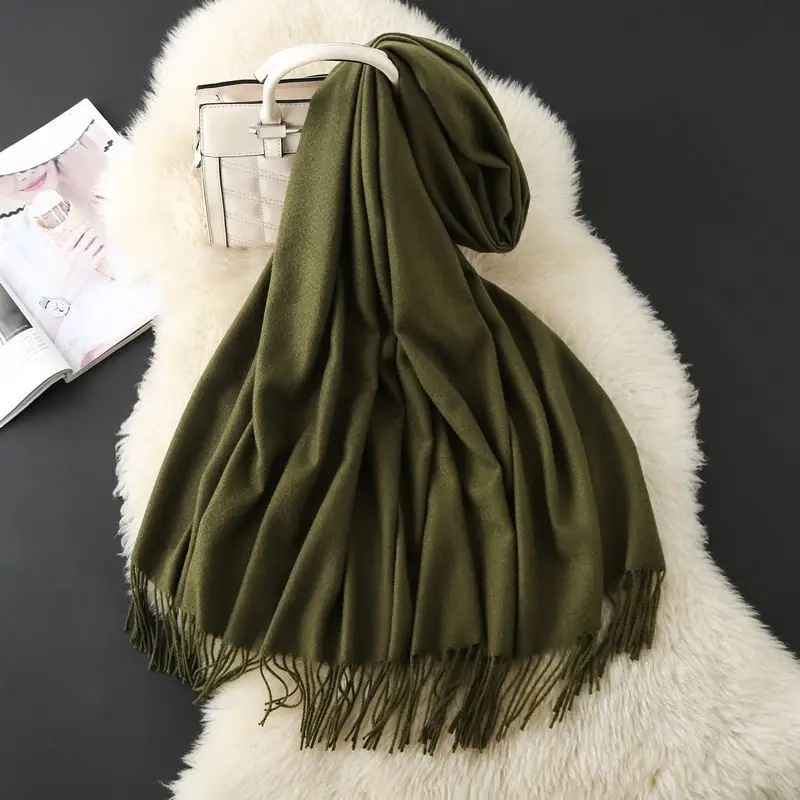 Autumn and Winter Classic Solid Color Light Thorned Imitation Cashmere Tassel Scarf for Men and Women Embroidered Printed Boutique Gift Scarf Wholesale