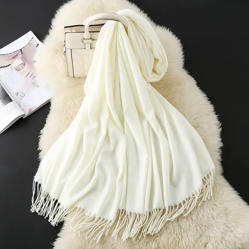 Autumn and Winter Classic Solid Color Light Thorned Imitation Cashmere Tassel Scarf for Men and Women Embroidered Printed Boutique Gift Scarf Wholesale