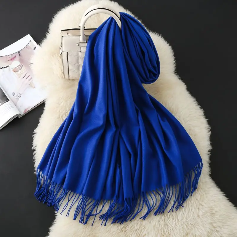 Autumn and Winter Classic Solid Color Light Thorned Imitation Cashmere Tassel Scarf for Men and Women Embroidered Printed Boutique Gift Scarf Wholesale