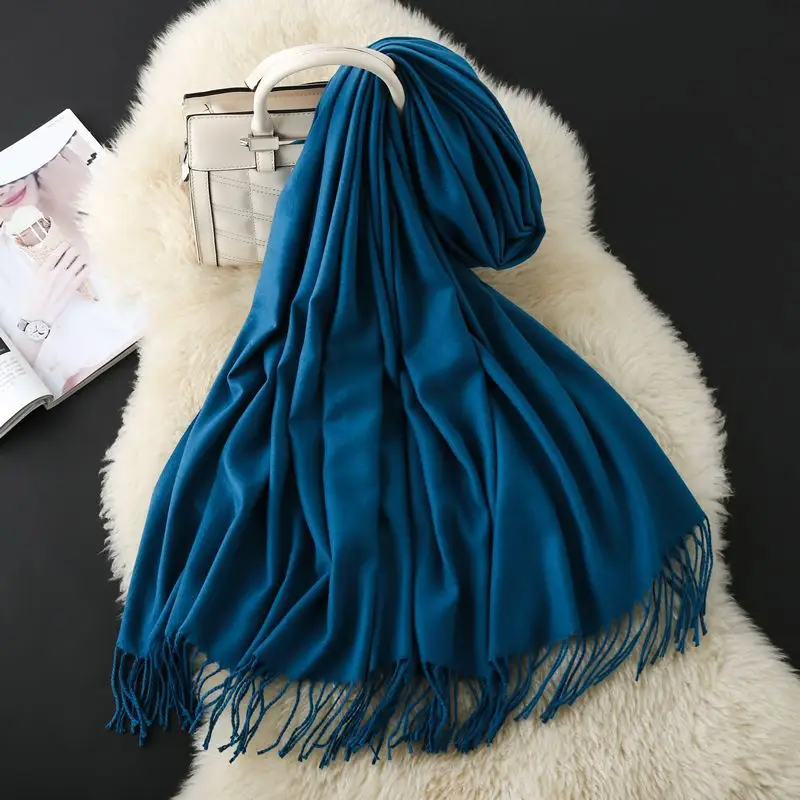 Autumn and Winter Classic Solid Color Light Thorned Imitation Cashmere Tassel Scarf for Men and Women Embroidered Printed Boutique Gift Scarf Wholesale