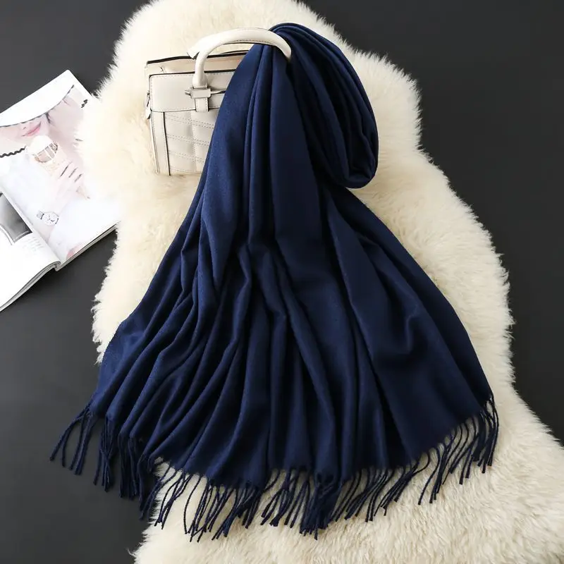 Autumn and Winter Classic Solid Color Light Thorned Imitation Cashmere Tassel Scarf for Men and Women Embroidered Printed Boutique Gift Scarf Wholesale