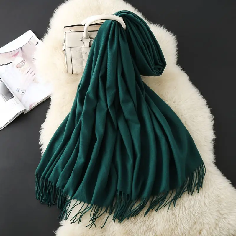 Autumn and Winter Classic Solid Color Light Thorned Imitation Cashmere Tassel Scarf for Men and Women Embroidered Printed Boutique Gift Scarf Wholesale
