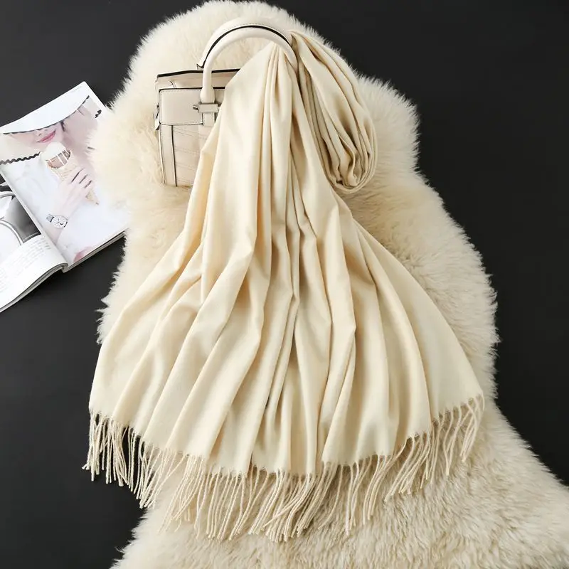 Autumn and Winter Classic Solid Color Light Thorned Imitation Cashmere Tassel Scarf for Men and Women Embroidered Printed Boutique Gift Scarf Wholesale
