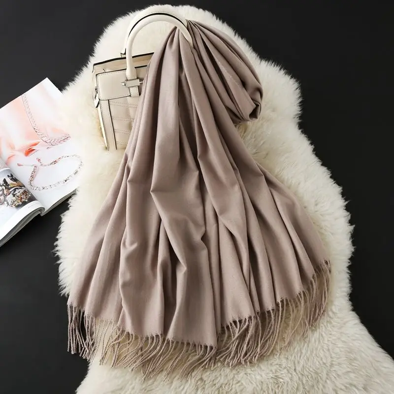Autumn and Winter Classic Solid Color Light Thorned Imitation Cashmere Tassel Scarf for Men and Women Embroidered Printed Boutique Gift Scarf Wholesale