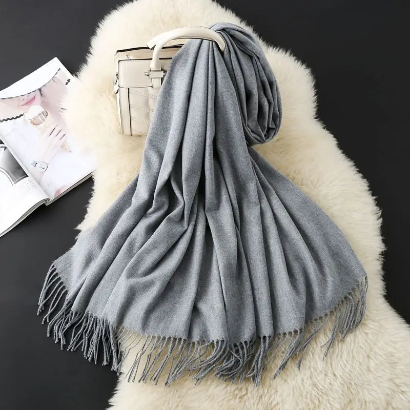 Autumn and Winter Classic Solid Color Light Thorned Imitation Cashmere Tassel Scarf for Men and Women Embroidered Printed Boutique Gift Scarf Wholesale
