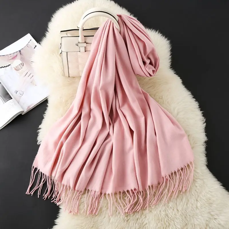 Autumn and Winter Classic Solid Color Light Thorned Imitation Cashmere Tassel Scarf for Men and Women Embroidered Printed Boutique Gift Scarf Wholesale