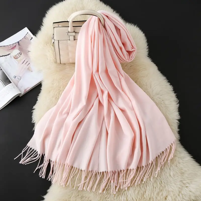 Autumn and Winter Classic Solid Color Light Thorned Imitation Cashmere Tassel Scarf for Men and Women Embroidered Printed Boutique Gift Scarf Wholesale