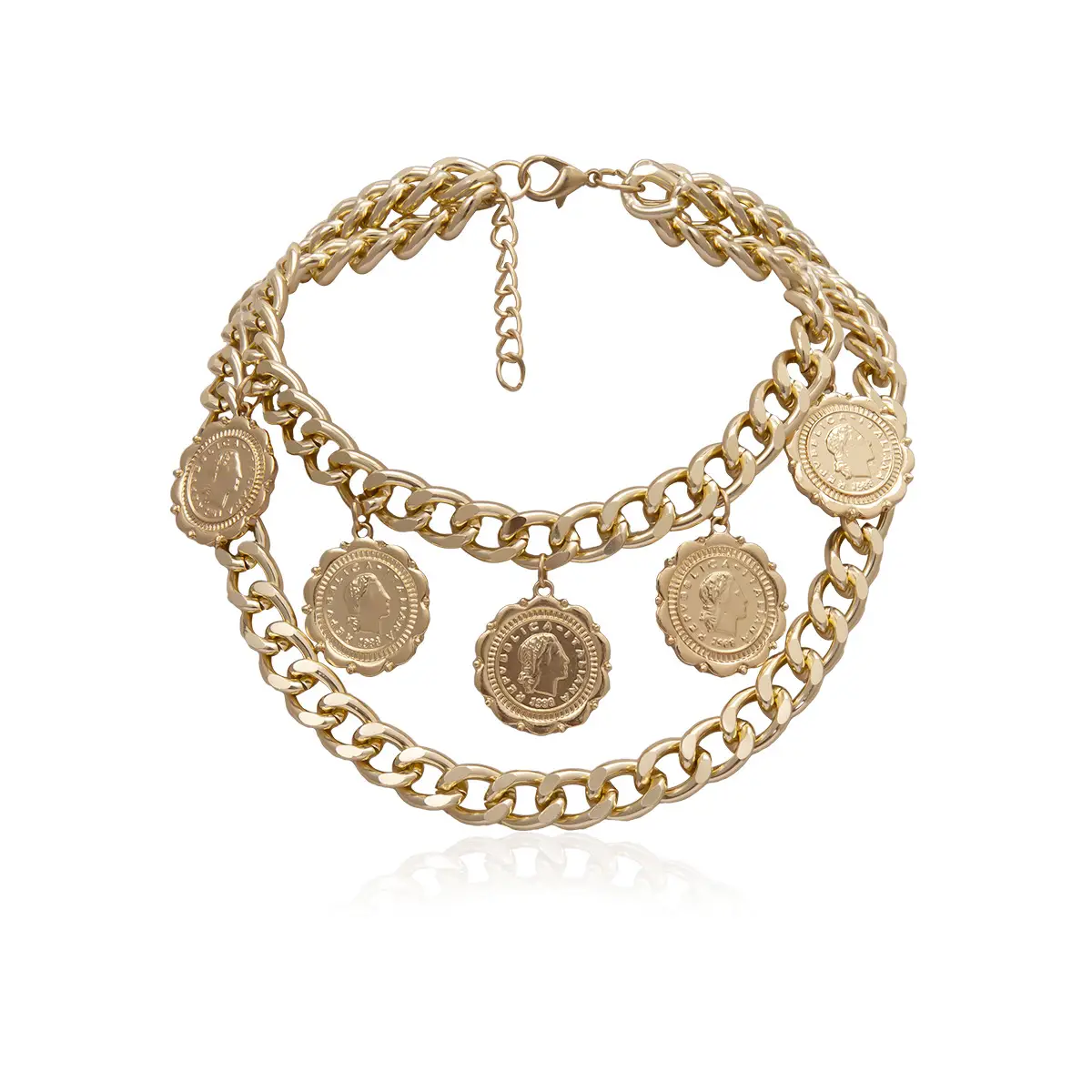 Gold Retro Geometric Multi Layer Necklace for Women
