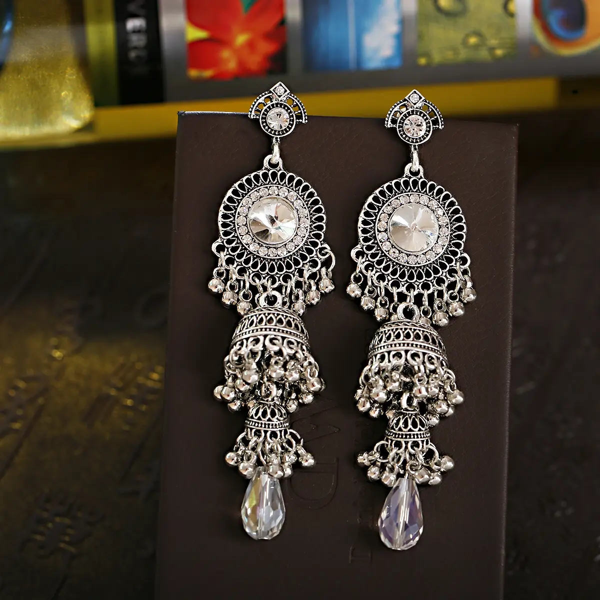 Exaggerated Metal Earrings with Micro Diamonds for Women - Image 2