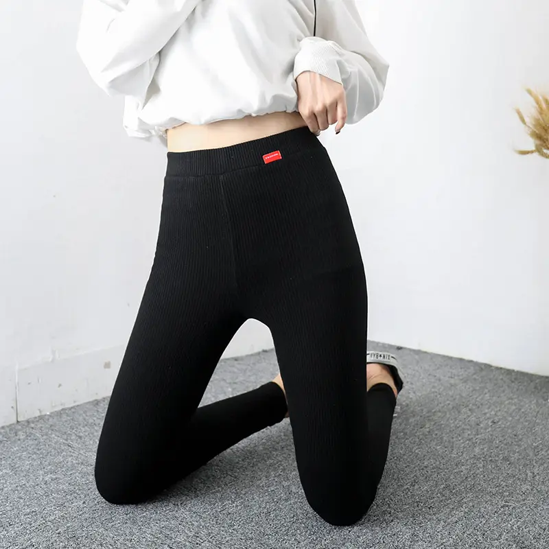 Women's Black Ribbed Leggings Spring Wear High Waist - Image 11