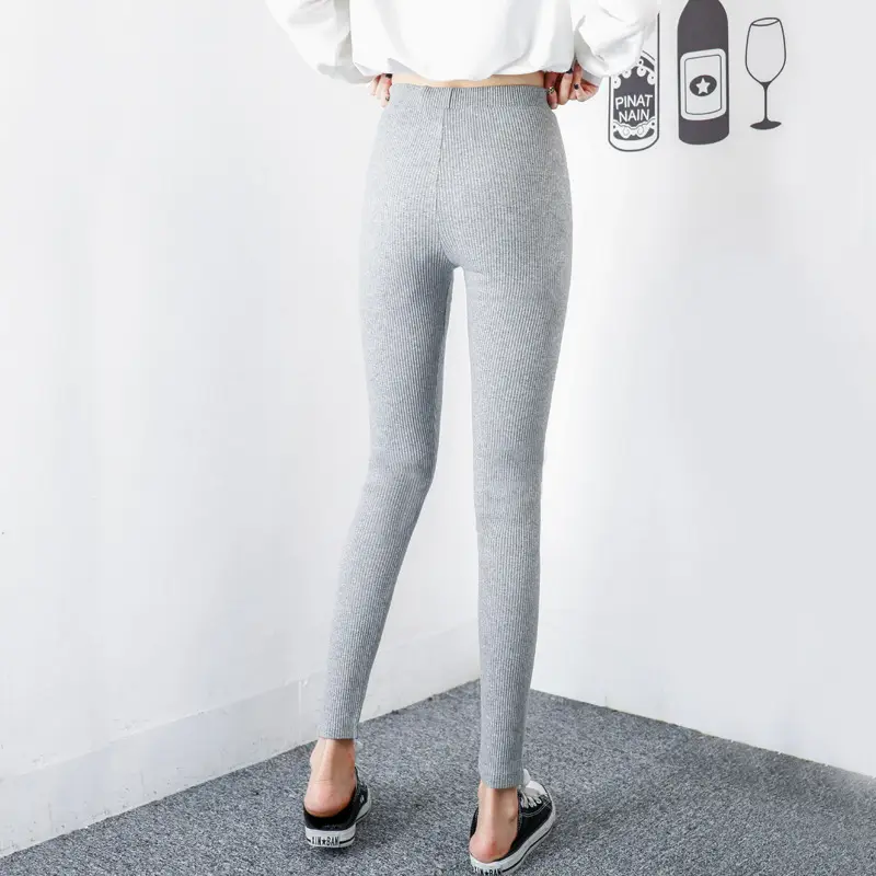 Women's Black Ribbed Leggings Spring Wear High Waist - Image 12