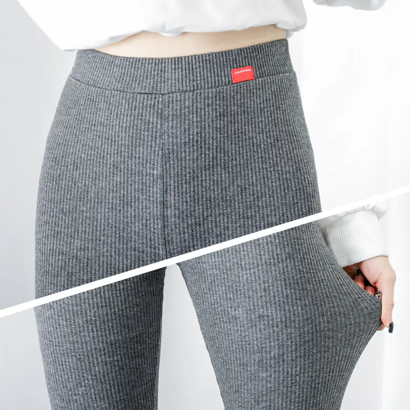 Women's Black Ribbed Leggings Spring Wear High Waist - Image 13