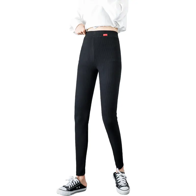 Women's Black Ribbed Leggings Spring Wear High Waist - Image 14