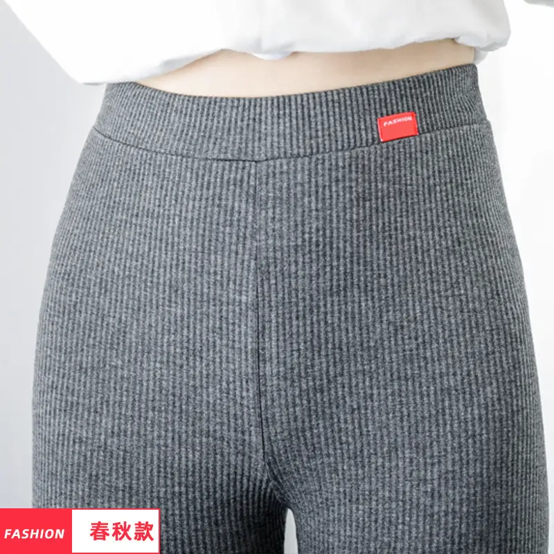 Women's Black Ribbed Leggings Spring Wear High Waist - Image 2