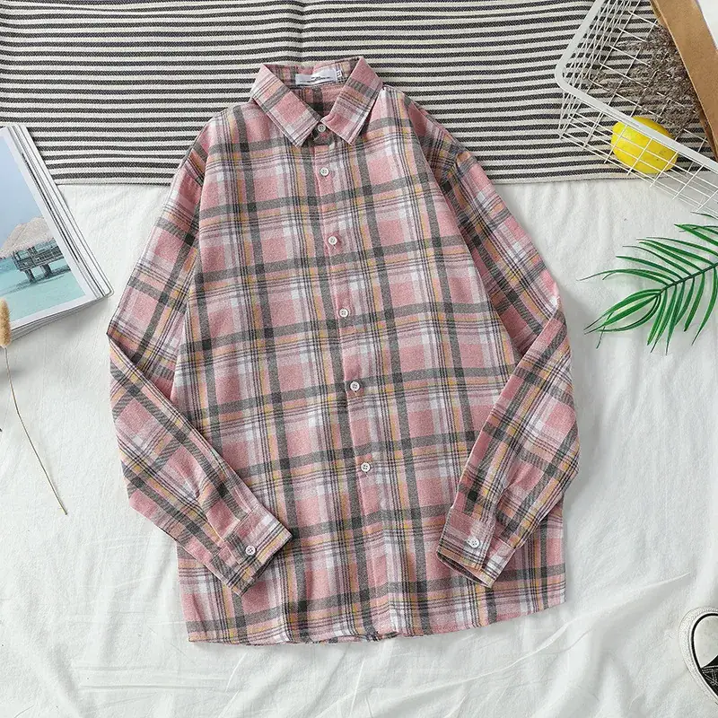 Men's Long Sleeve Plaid Shirt Korean Style Loose Casual - Image 4