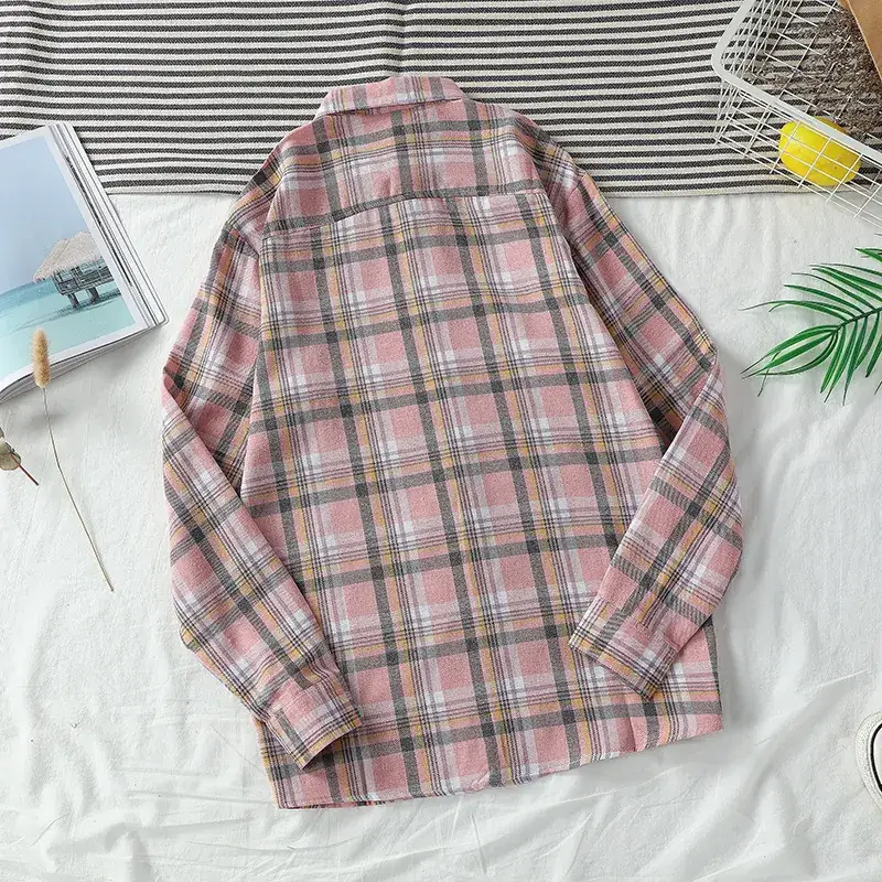 Men's Long Sleeve Plaid Shirt Korean Style Loose Casual - Image 5