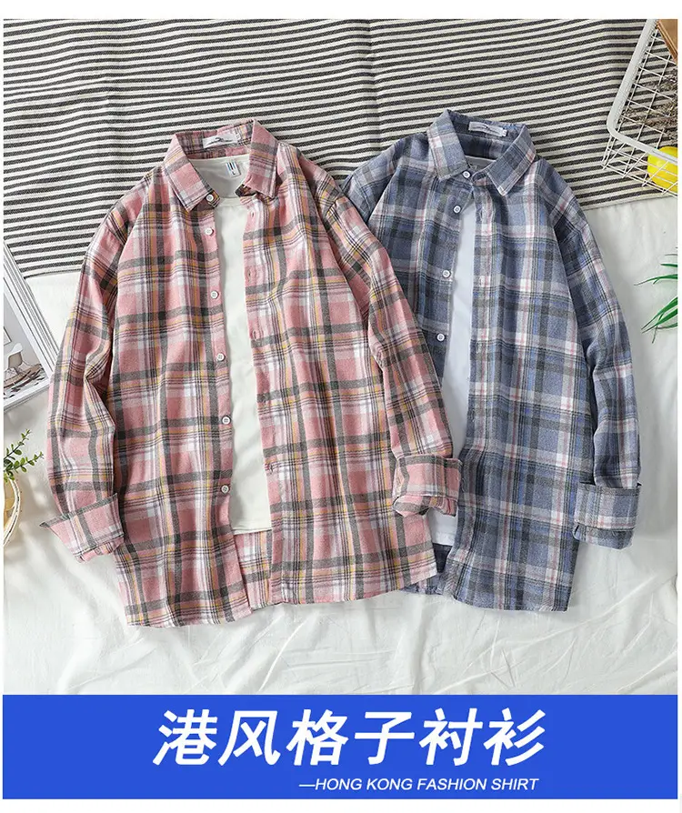 Men's Long Sleeve Plaid Shirt Korean Style Loose Casual — feature 45