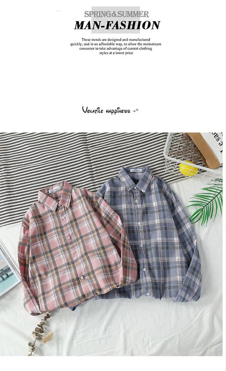 Men's Long Sleeve Plaid Shirt Korean Style Loose Casual — feature 47