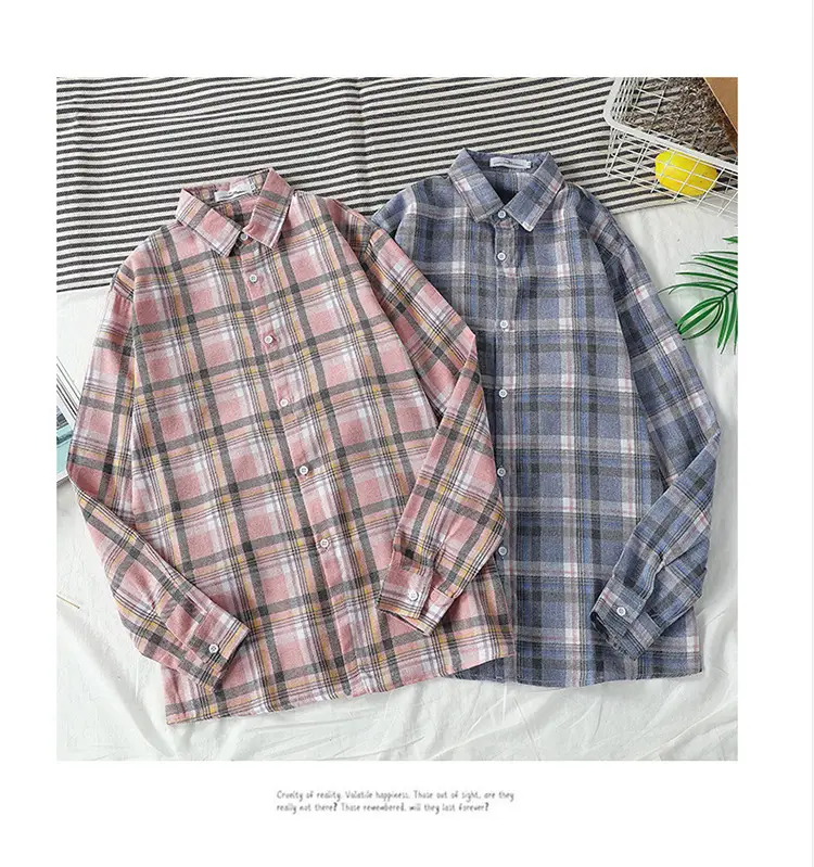 Men's Long Sleeve Plaid Shirt Korean Style Loose Casual — feature 48