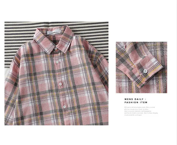 Men's Long Sleeve Plaid Shirt Korean Style Loose Casual — feature 50