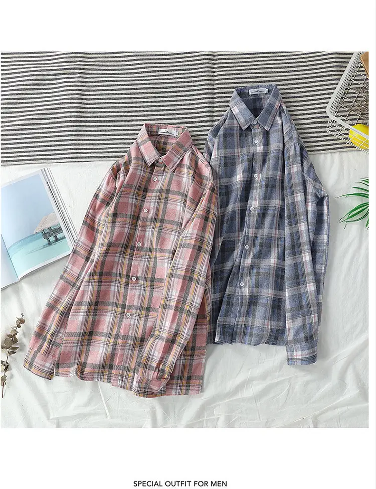 Men's Long Sleeve Plaid Shirt Korean Style Loose Casual — feature 52