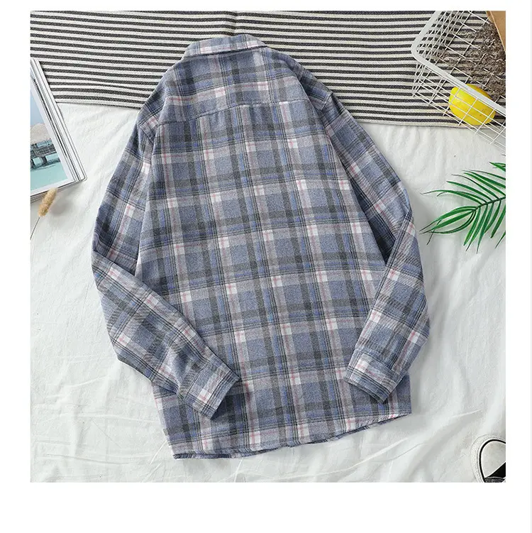 Men's Long Sleeve Plaid Shirt Korean Style Loose Casual — feature 54
