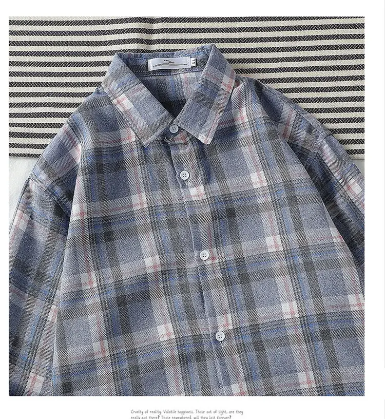 Men's Long Sleeve Plaid Shirt Korean Style Loose Casual — feature 56
