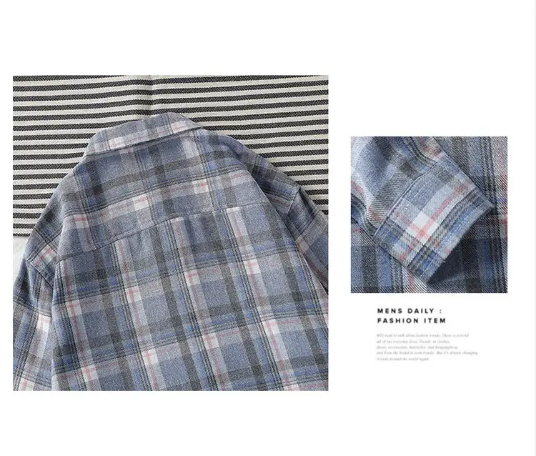 Men's Long Sleeve Plaid Shirt Korean Style Loose Casual — feature 58