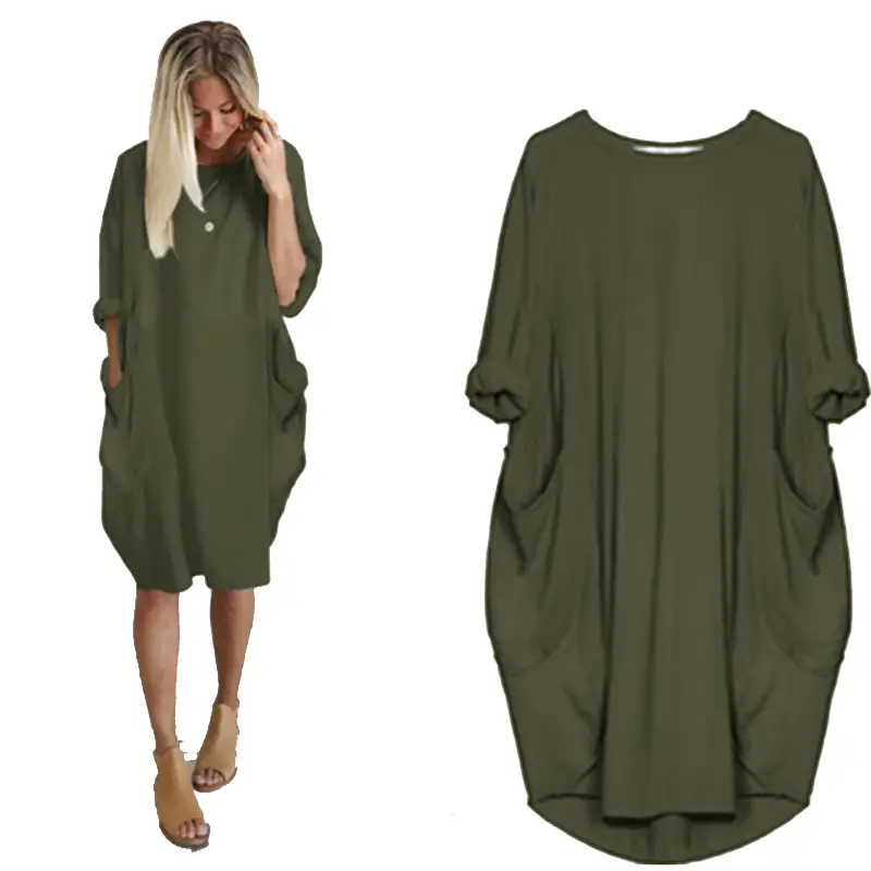 Green Cotton Mid-Length Dress for Women Plus Size - Image 20
