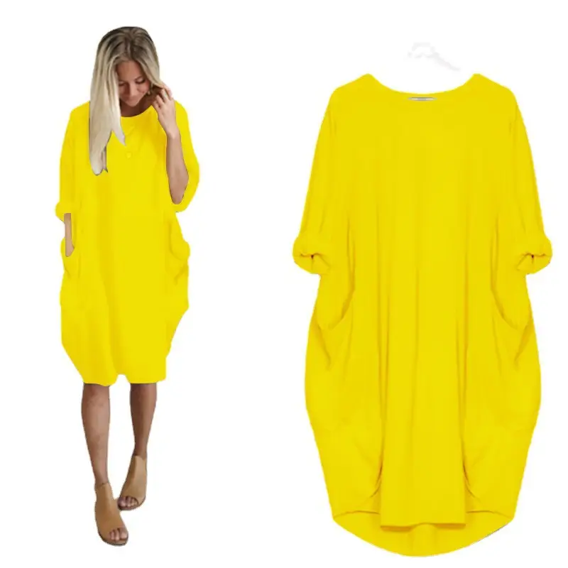 Green Cotton Mid-Length Dress for Women Plus Size - Image 3