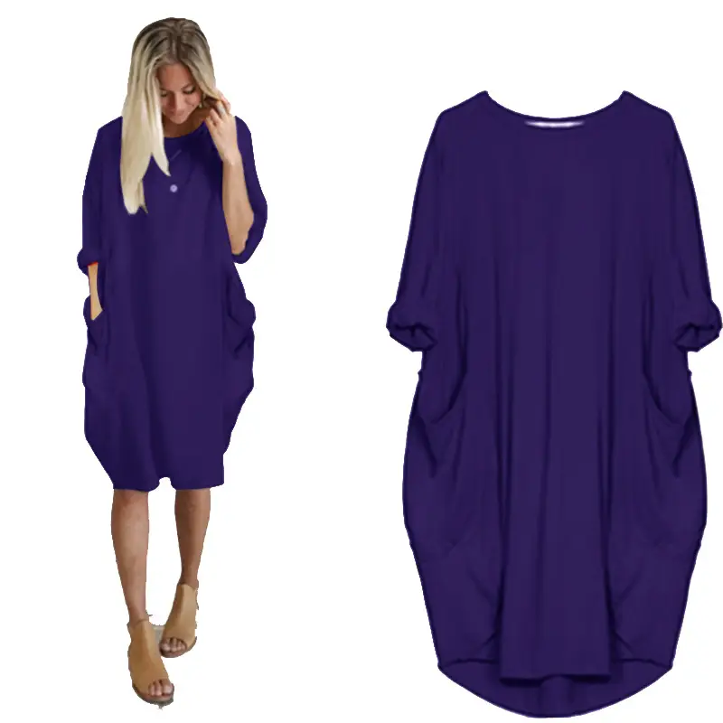 Green Cotton Mid-Length Dress for Women Plus Size - Image 5