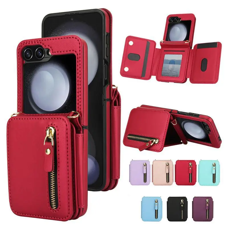 Pink Leather Crossbody Phone Case with Zipper & Strap - Image 9